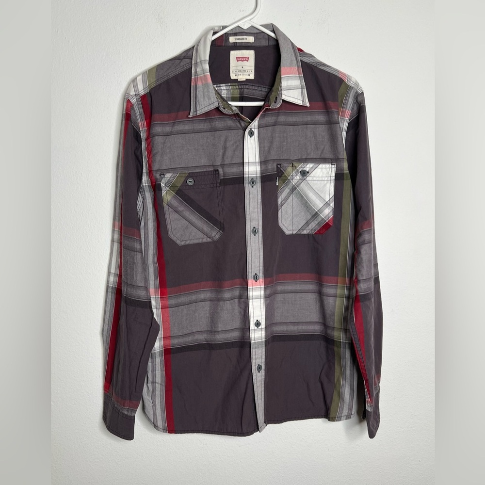 Levis Shirt Mens Medium Multicolor Plaid Western Long Sleeves